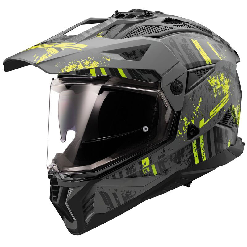 LS2 MX702 PIONEER II CRAZY MATT BLACK GREY H-V YELLOW